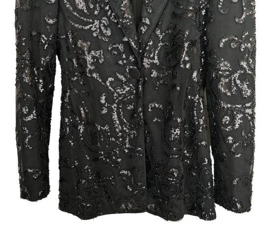 Alexis  Firdas Black Sequin Embroidered Tulle Blazer Sz M