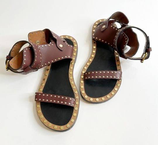 Isabel Marant  Jander Studded Leather Flat Sandals Burgundy Women's 39 US 8.5