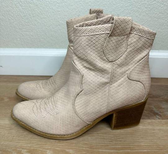 Dirty Laundry  Light Pink Western Reptile Embossed Ankle Boots