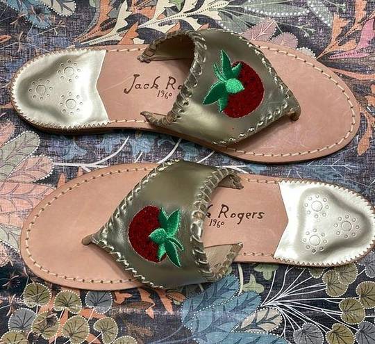 Jack Rogers  Strawberry Platinum Metallic Leather Flip Flop Sandals Shoes