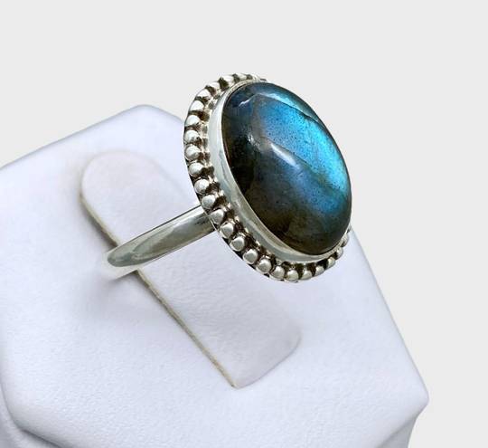 Sterling Silver Handmade Genuine Labradorite Ring - Sz 8.5