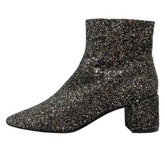 Saint Laurent  Loulou 50 Metallic Glitter Low Heel Almond Toe Ankle Boots