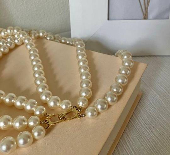 American Vintage Vintage “Morgana” Gold Hook Clasp Three Strand Pearl Necklace Chunky Statement