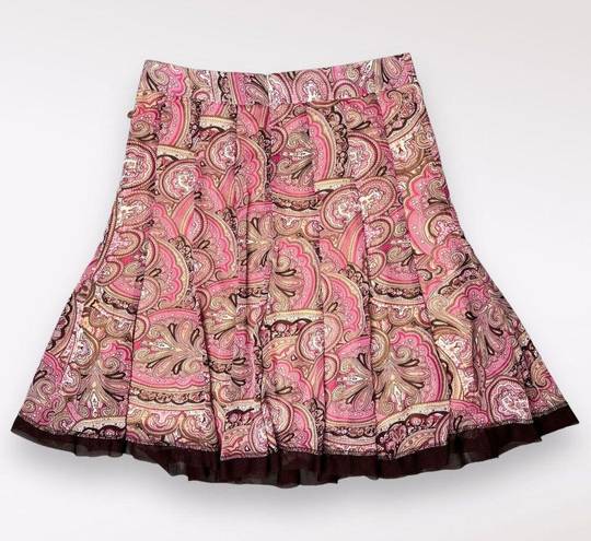 Dress Barn Pleated Skirt Paisley Pink Brown Knee Length NWT 8