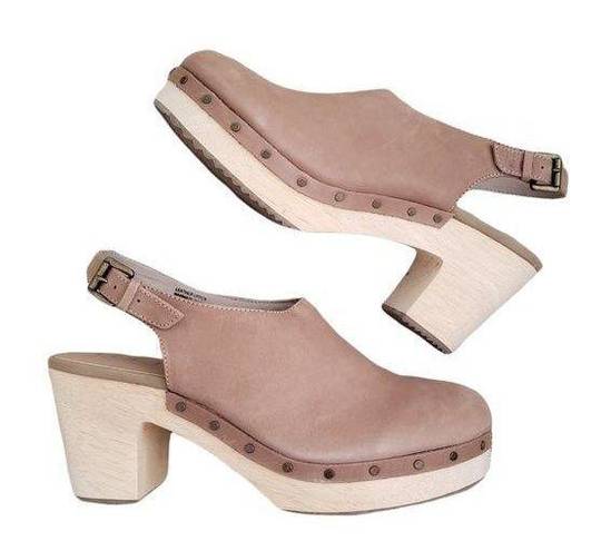 Loft // Beige Slingback Clogs Wood Heel