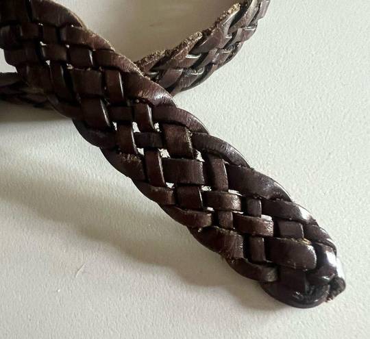 VINTAGE Brown Braided Leather Belt with Gold Buckle