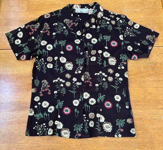 Orvis  Women Easy Blouse Floral Printed Short Sleeved Camp Brown Shirt, Size M