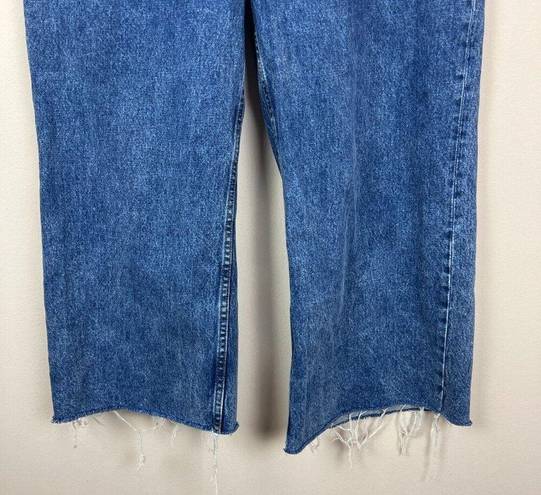 Mango MNG Denim Jeans Womens 14 Blue High Rise Wide Leg Baggy Frayed Hem Cotton Denim