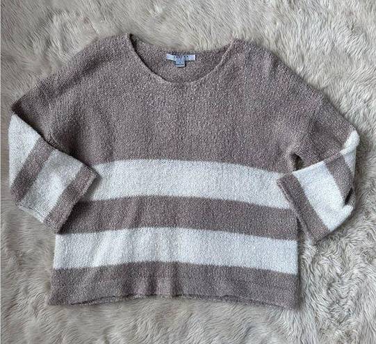 FAVLUX  Neutral Striped Sweater 3/4 Sleeves Beige and White Size Small