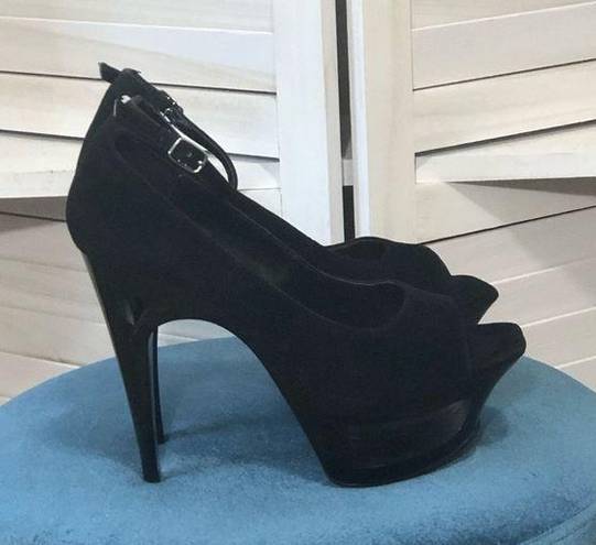 Wild Rose NWOT  5” heel black velvet peep toe platform sandals sz 9