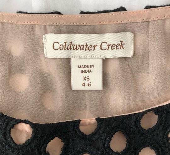 Coldwater Creek New  Circle Eyelet Top Black Embroidered Overlay With Nude Lining