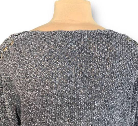 Vintage Havana  Women's Sweater Gray Knitted Shoulder Lace Neutral Knit Pullover