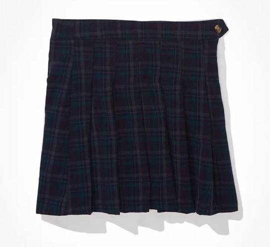 American Eagle  NWT Highest Rise Pleated Plaid Mini Skirt Blue Green Tartan 10