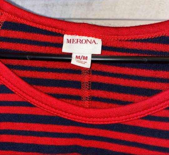 Merona  Women’s Red & Navy Blue Striped Midi Length Long Sleeve Sweater Dress