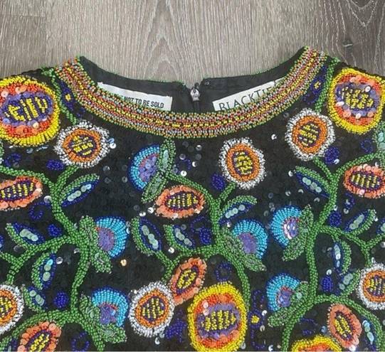 Oleg Cassini  Black Silk Blouse Beaded Sequin Vintage Evening Top Size 8 Medium