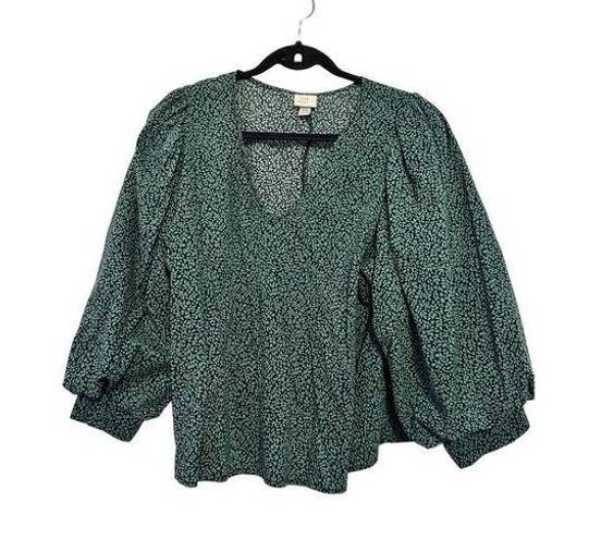 A New Day  green and black puff sleeved blouse XXL