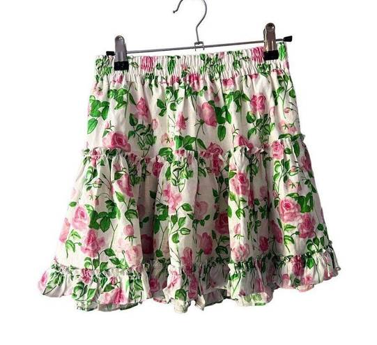 Hill House NWT  The Paz Skirt in Pink Roses Linen Mini