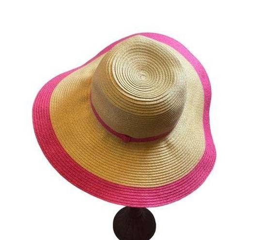 Charlie Paige Charlie‎ Paige Wide Brim Floppy Contrast Bright Pink Straw Sun Hat