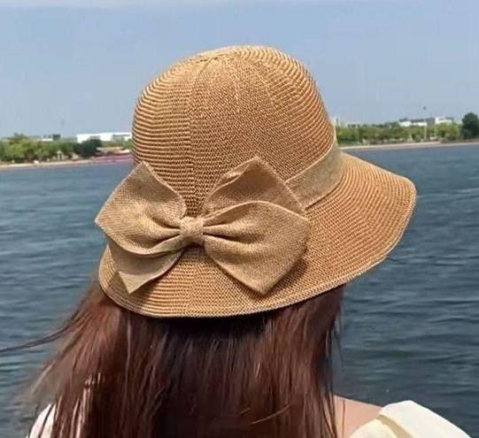 Summer Ribbon Bow Brown Bucket Hat Beach