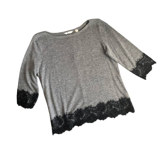 New York & Co. Gray with Black Lace Sweater