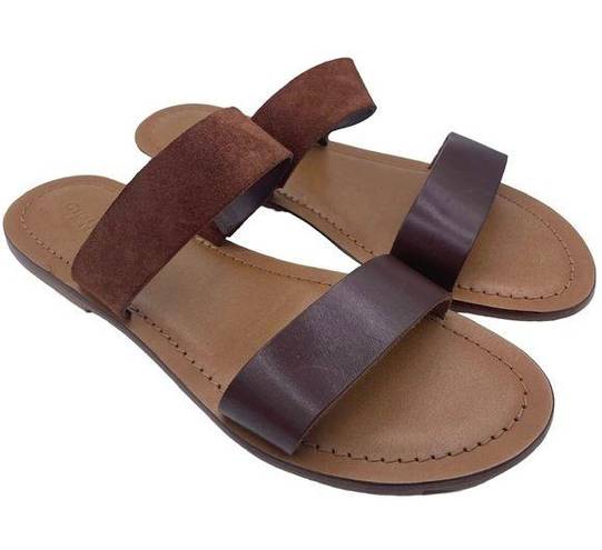 Garnet Hill suede leather double strap brown slide sandals women Size 9 1/2