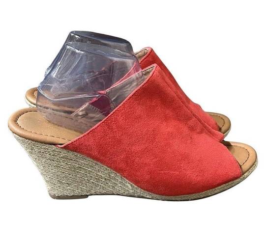 Lane Bryant  Shoe Women 12M Orange Wedge Sandals Vegan Suede Jute Vacation Cruise