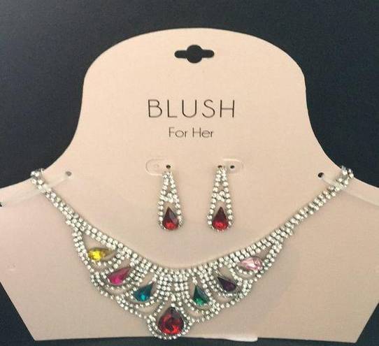 Blush Elegant  Multi Color Crystal Choker Set Earr