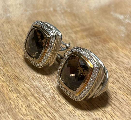 David Yurman 18k Gold & 925 Sterling Silver Smoky Quartz & Diamond Earrings