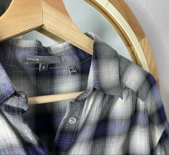 Vince  blue plaid button up blouse shirt