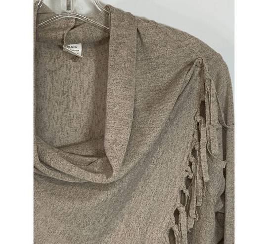 Chico's  Rosette Women Cowl Neck Poncho Tasseled Sweater Rolled Cuff Brown Small