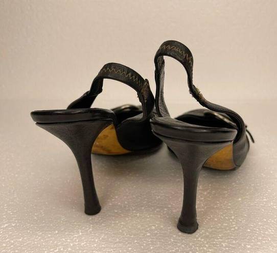  Christian Dior women’s black leather slingback pumps size 38