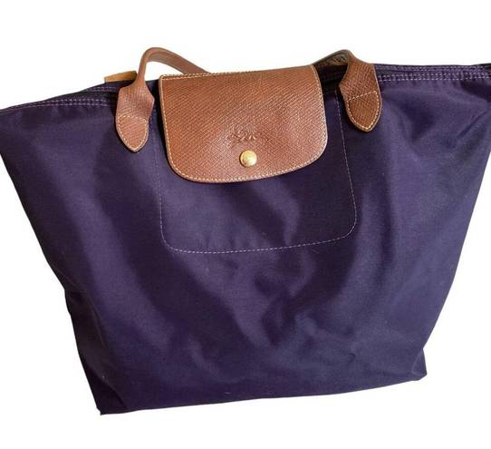 Longchamp  Large Le Pliage Tote Purple, Nylon Leather Trim Handbag