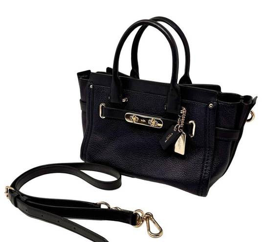 Coach  Pebbled Leather Swagger 27 Navy Blue Gold Satchel Top Handle Purse Bag