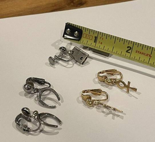 Gold Hinge Lot Of 3 Fun Novelty Clip On Screw On Earrings Dangle- Door Hinge Horseshoe Etc