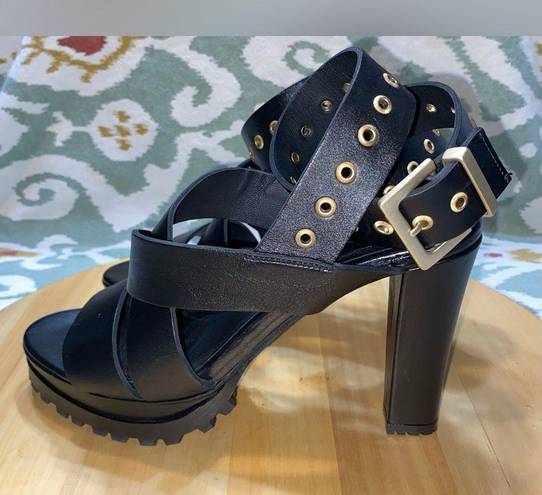 ALLSAINTS  Sienna Leather Platform Sandal Black wrap strap w/ buckle 8.5US/39EU