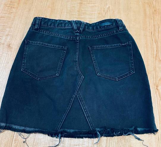 Volcom Women's High Waisted Raw Hem Black Denim Mini Skirt Size S