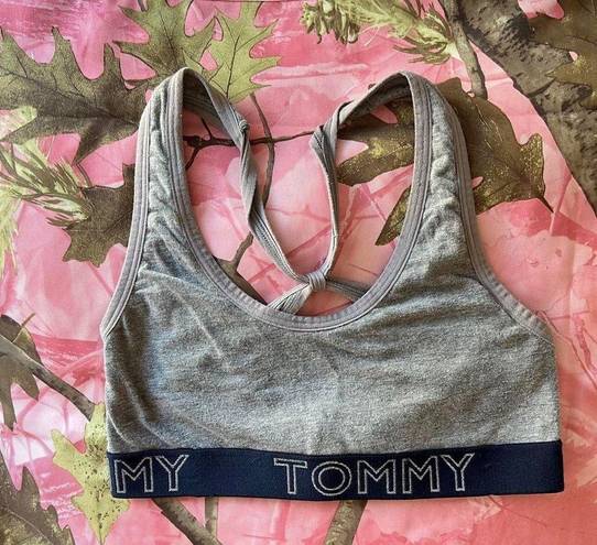 Tommy Hilfiger  grey navy cross back cotton sports bra sparkly silver logo