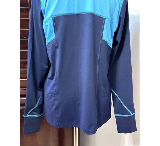 Natori  Womens Track Jacket Blue Color Block Long Sleeve Activewear Zipper M