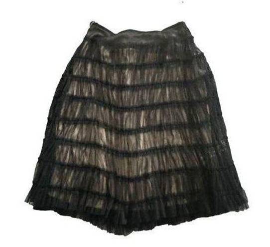 Apostrophe  Black Nude Tulle Tiered A Line Midi Skirt Size 12