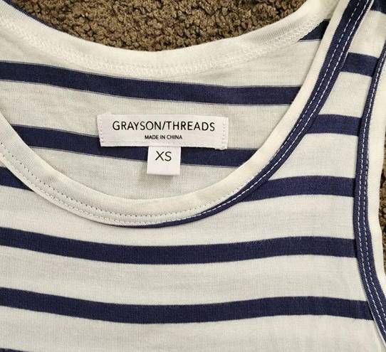 Grayson Threads White/Blue Striped Weekend Tank Top, Women's XS