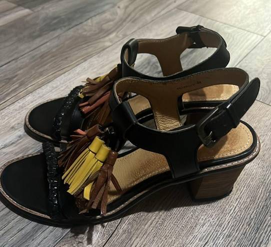 Isabel Marant  Black Brown Yellow Orange Tassel Chunky Heel Sandals Leather Sz 8