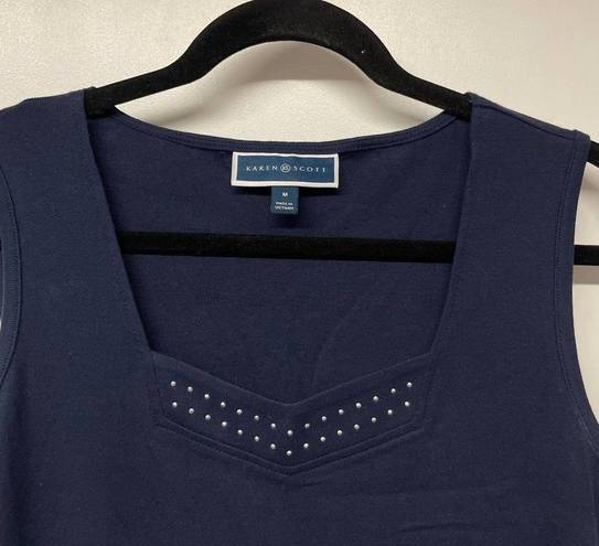 Karen Scott  Womens Sleeveless Top Size Medium Navy Blue Silver Stud T-Shirt