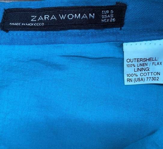 ZARA  Women’s Teal Linen Ruffle Midi Skirt Size Small