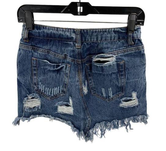 Vintage Havana  distressed mini skirt button fly denim jean blue 4 26 S