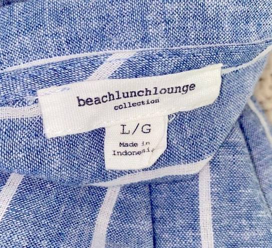 BeachLunchLounge  blue striped tunic top size large linen cotton blend