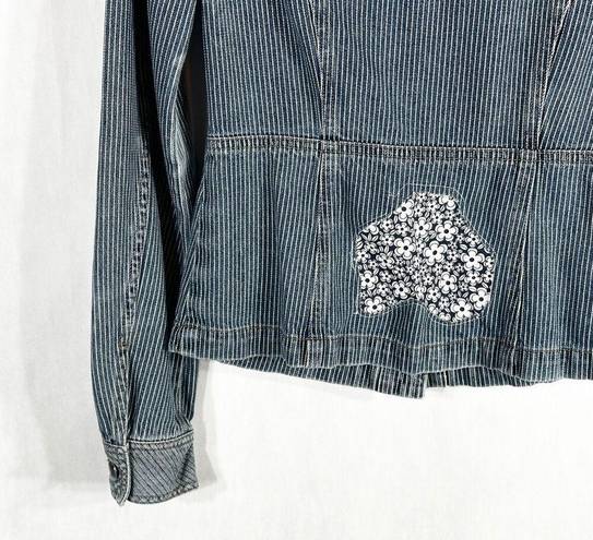 DKNY  Small Jean Jacket Reworked Denim Hand Embroidered Bleached Distressed 509