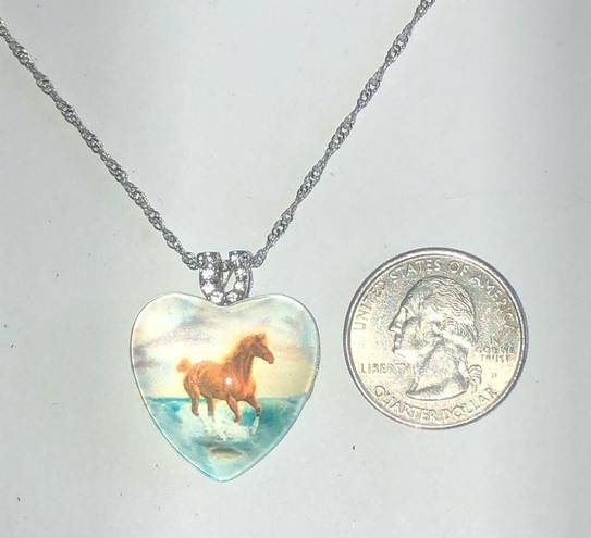 Twisted Silver Tone Horse CZ Rhinestone Pendant Cowboy Western  Chain Necklace