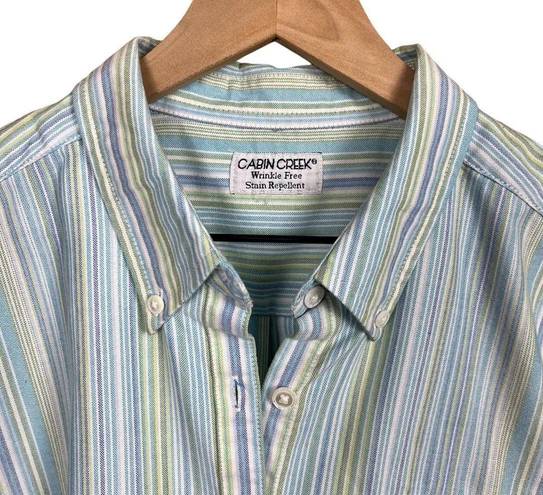 Cabin creek Wrinkle Free Short Sleeve Blue Purple Striped Button Down Shirt