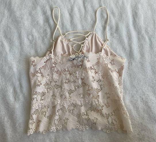 Guess  Cream Sheer Lace Crop Cami Bralette