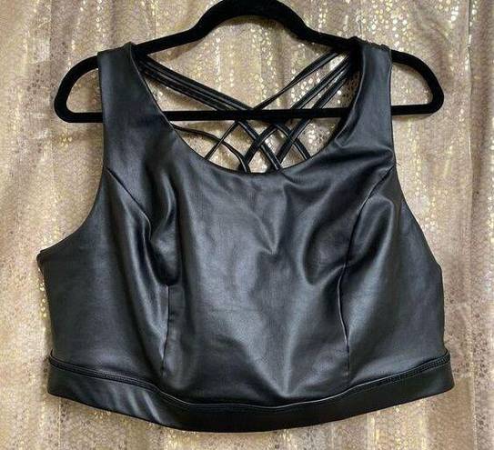 Torrid  Active Coated Black Faux Leather Strappy Back Low Impact Sports Bra 3X 22